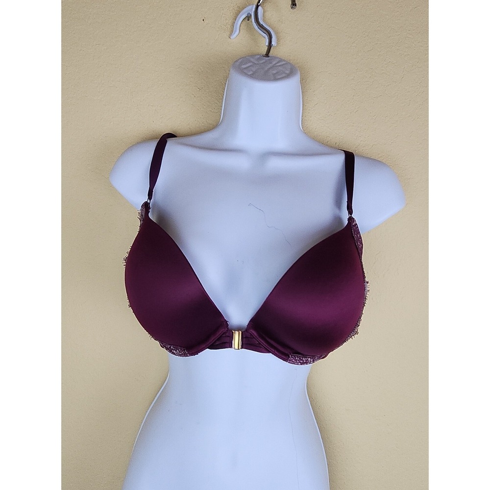 Victoria's Secret Very Sexy Plunge Bra 34DD Burgundy Lace Front Clasp 334138-GG2